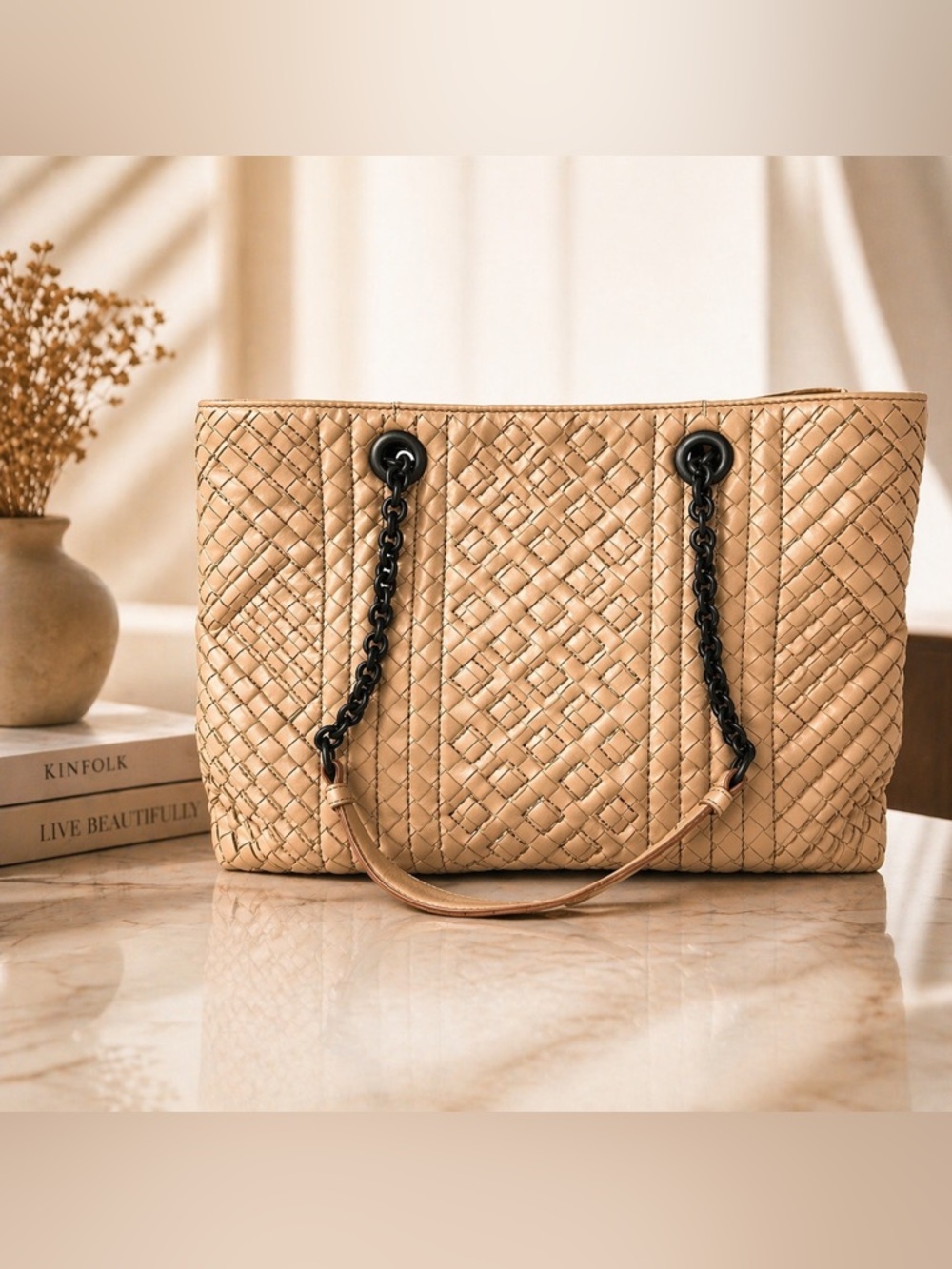 🇮🇹 Bottega Veneta Intrecciato Large Leather Taupe NWOT